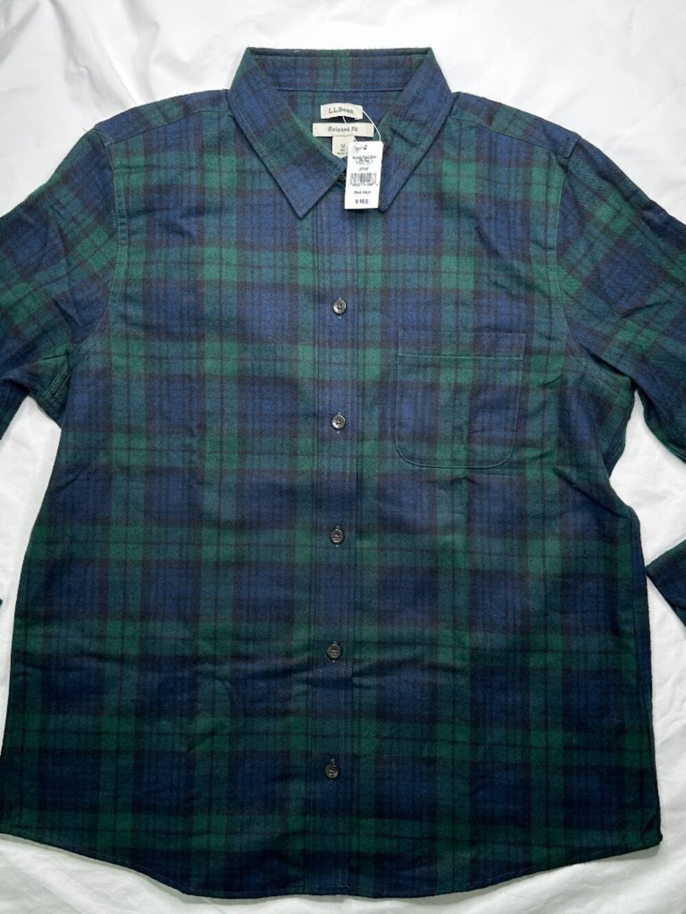LL Bean Shirt Womens Medium Blue Green Scotch Plaid Flannel Relaxed Fit NWT